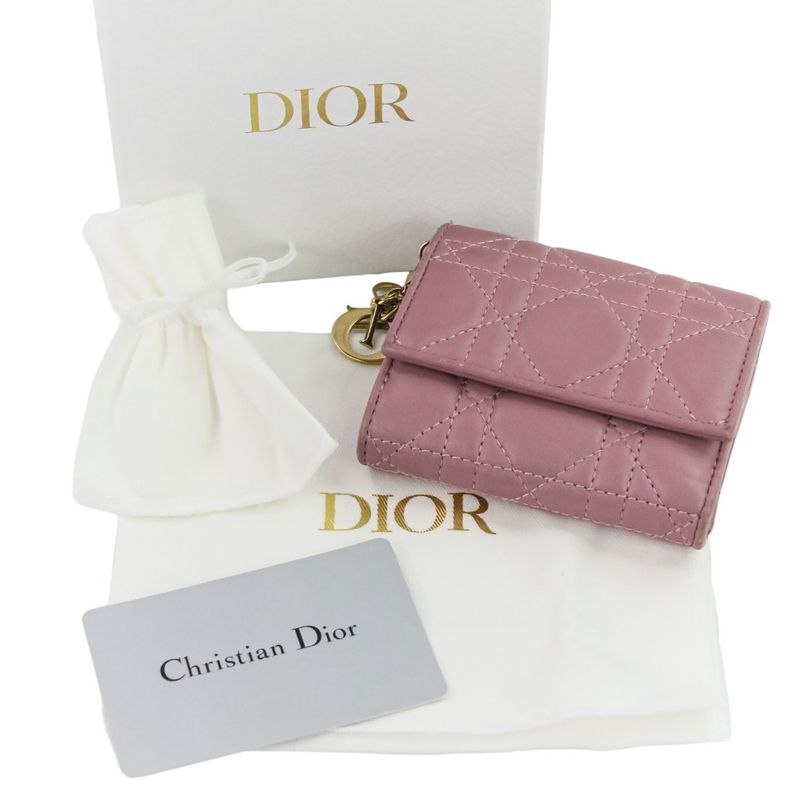 Christian Dior Lady Dior Canaje Lotus Wallet Trifold Wallet Lavender Ladies Used