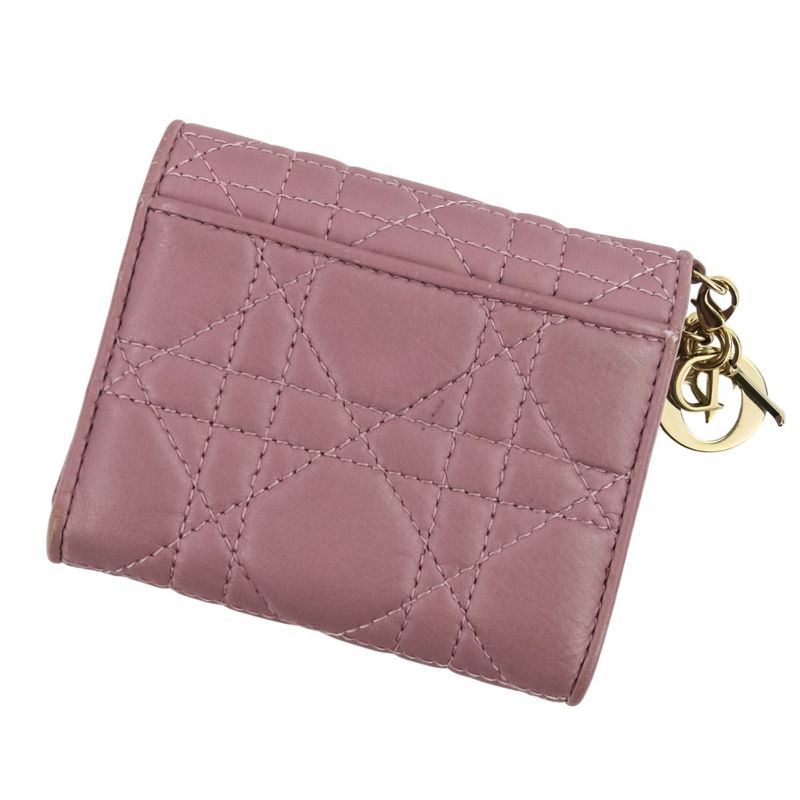 Christian Dior Lady Dior Canaje Lotus Wallet Trifold Wallet Lavender Ladies Used