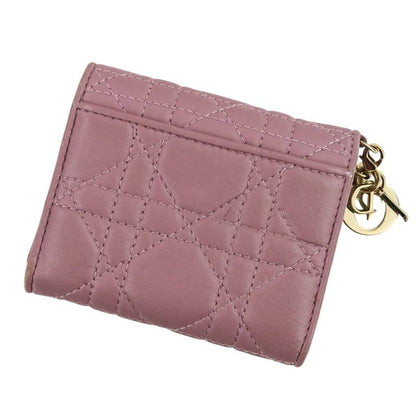 Christian Dior Lady Dior Canaje Lotus Wallet Trifold Wallet Lavender Ladies Used