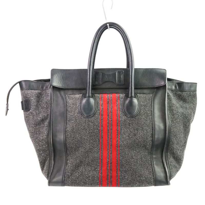 Celine Leather Wool Luggage Mini Shopper Tote Bag Grey Ladies Used