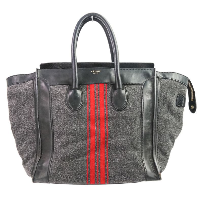 Celine Leather Wool Luggage Mini Shopper Tote Bag Grey Ladies Used