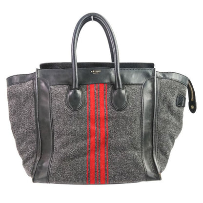 Celine Leather Wool Luggage Mini Shopper Tote Bag Grey Ladies Used