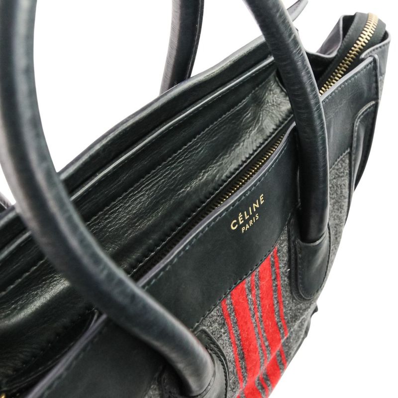 Celine Leather Wool Luggage Mini Shopper Tote Bag Grey Ladies Used