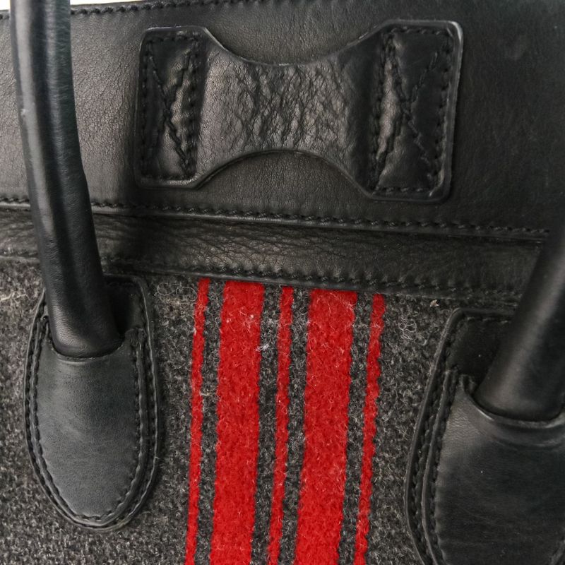 Celine Leather Wool Luggage Mini Shopper Tote Bag Grey Ladies Used