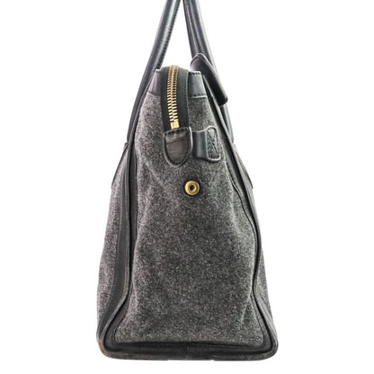 Celine Leather Wool Luggage Mini Shopper Tote Bag Grey Ladies Used