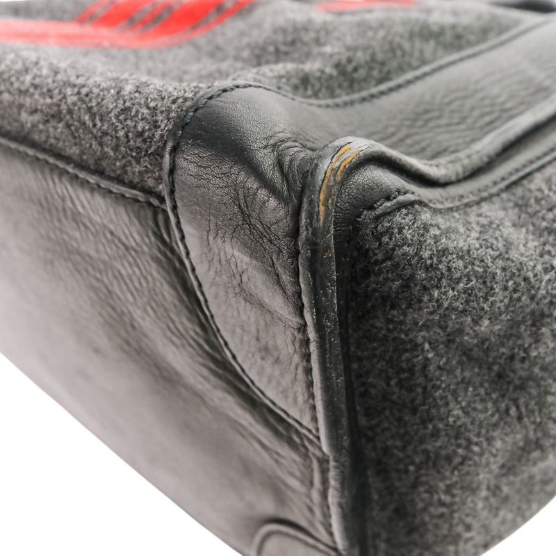 Celine Leather Wool Luggage Mini Shopper Tote Bag Grey Ladies Used