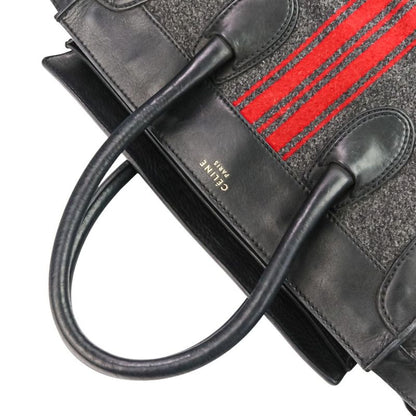 Celine Leather Wool Luggage Mini Shopper Tote Bag Grey Ladies Used