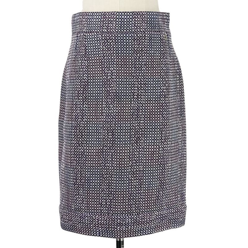 09p Chanel Tweed Jacket Skirt Setup P35404 Size 38 Purple Ladies Used