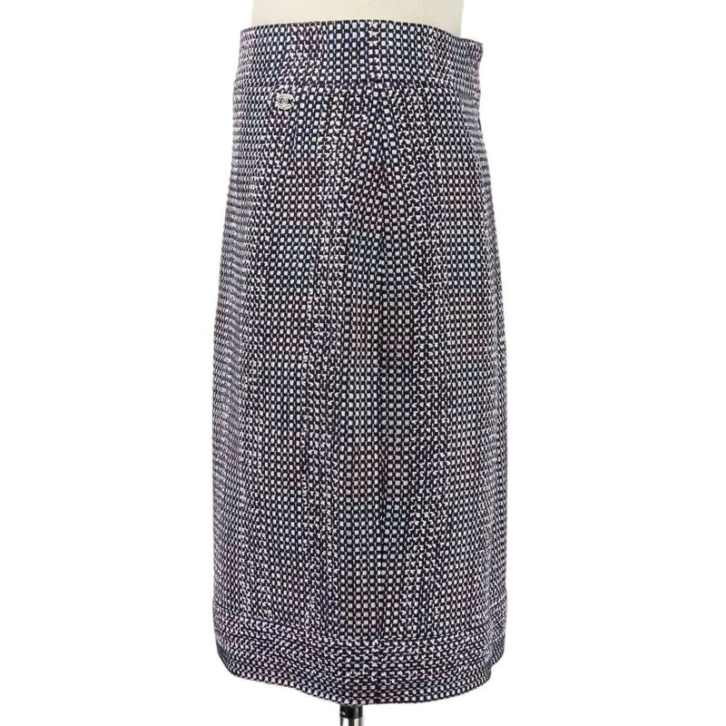 09p Chanel Tweed Jacket Skirt Setup P35404 Size 38 Purple Ladies Used
