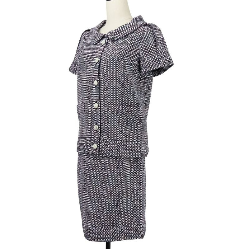 09p Chanel Tweed Jacket Skirt Setup P35404 Size 38 Purple Ladies Used