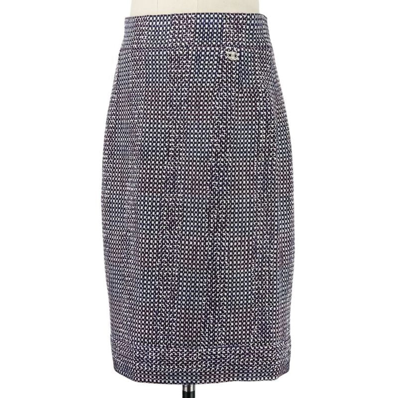 09p Chanel Tweed Jacket Skirt Setup P35404 Size 38 Purple Ladies Used