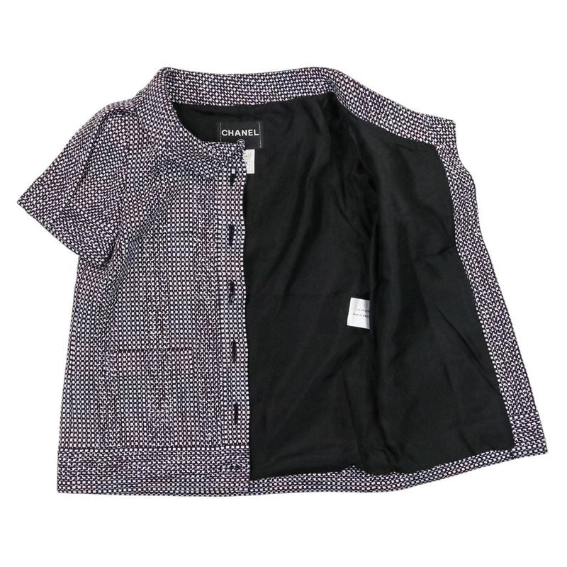 09p Chanel Tweed Jacket Skirt Setup P35404 Size 38 Purple Ladies Used
