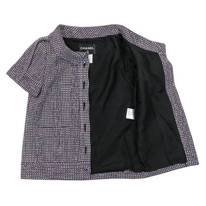 09p Chanel Tweed Jacket Skirt Setup P35404 Size 38 Purple Ladies Used