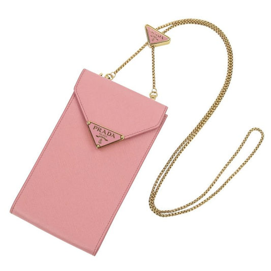 Prada Saffiano Leather Chain Shoulder Bag Pochette 1bp050 Pink Ladies Used
