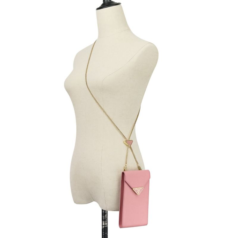 Prada Saffiano Leather Chain Shoulder Bag Pochette 1bp050 Pink Ladies Used