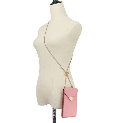 Prada Saffiano Leather Chain Shoulder Bag Pochette 1bp050 Pink Ladies Used