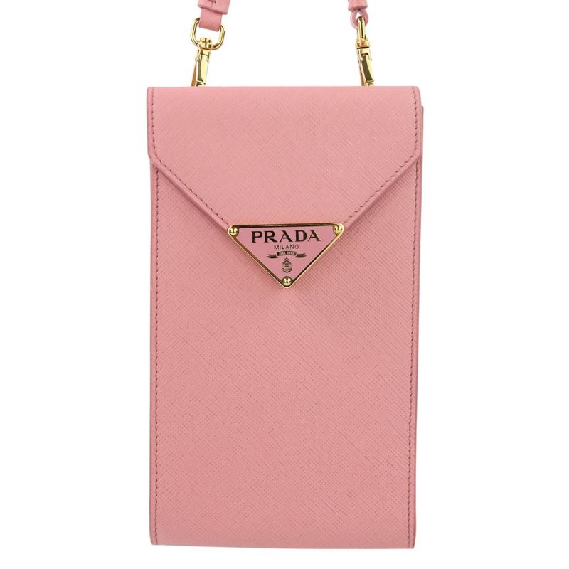 Prada Saffiano Leather Chain Shoulder Bag Pochette 1bp050 Pink Ladies Used