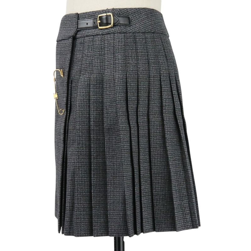 Celine Pin Detail Pleated Wool Wrap Skirt 2j786746w Size 36 Grey Ladies Used