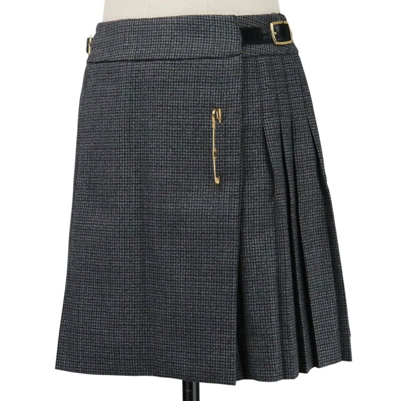 Celine Pin Detail Pleated Wool Wrap Skirt 2j786746w Size 36 Grey Ladies Used