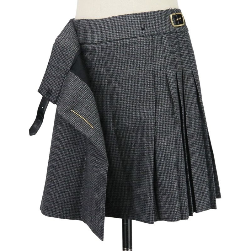 Celine Pin Detail Pleated Wool Wrap Skirt 2j786746w Size 36 Grey Ladies Used