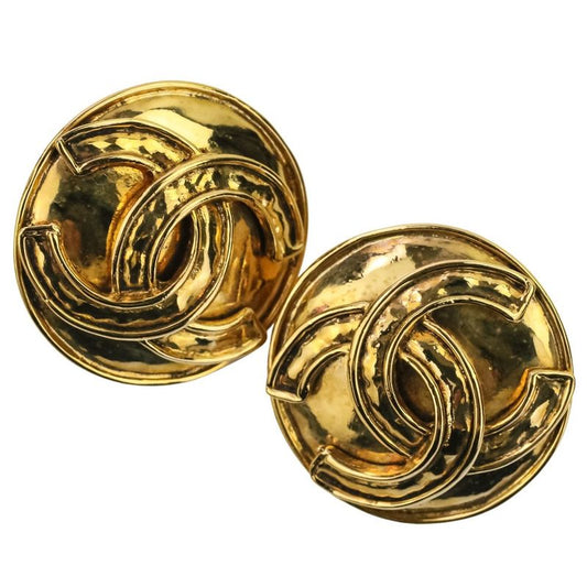 94p Chanel Vintage Coco Mark Large Circle Earrings Gold Color Ladies Used