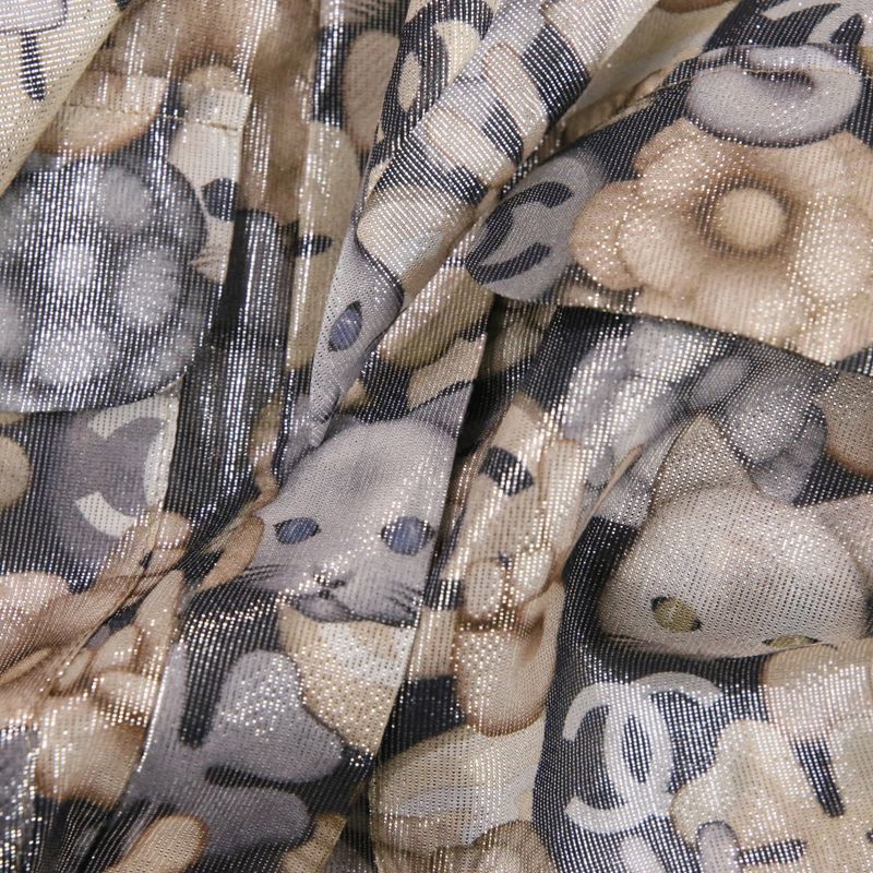 Chanel Choupette Coco Mark Print Sleeveless Silk Blouse with Ribbon Tie P55021