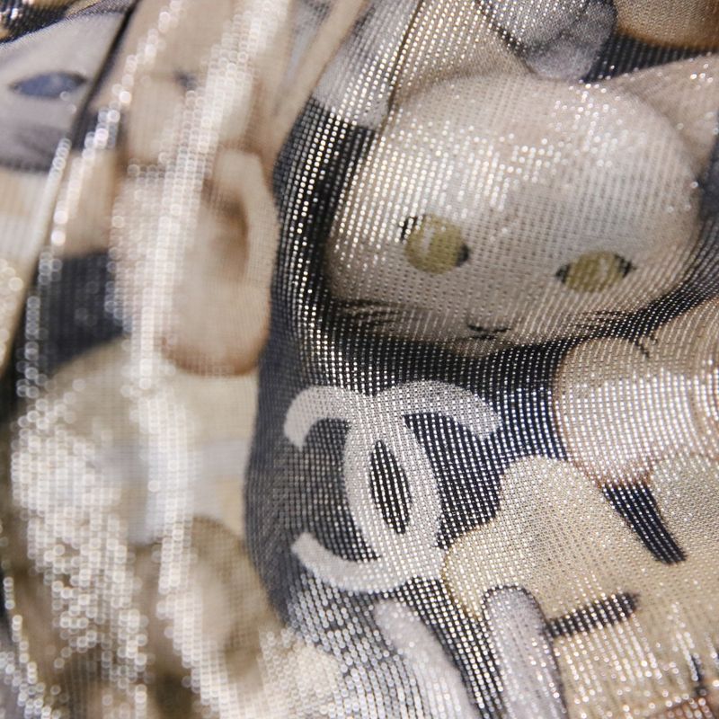 Chanel Choupette Coco Mark Print Sleeveless Silk Blouse with Ribbon Tie P55021