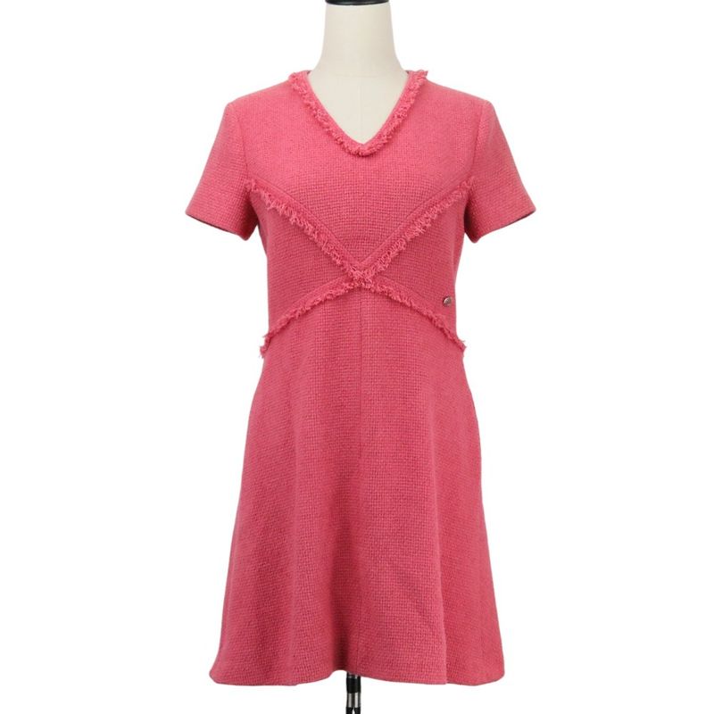 Chanel Coco Mark Plate Mini Tweed Dress P5606 Size 36 Pink Ladies Used
