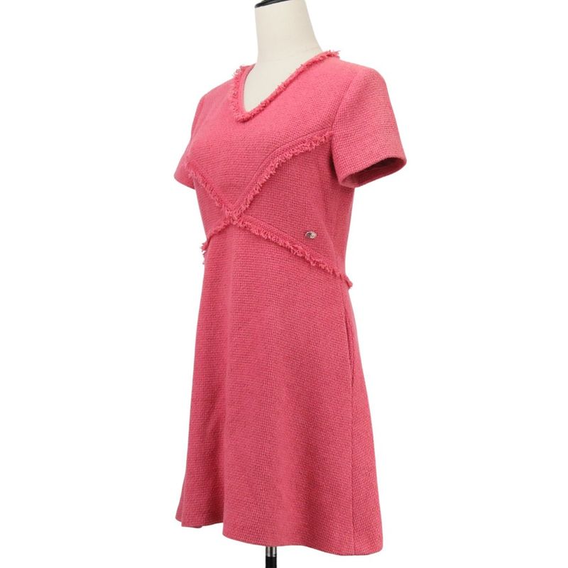 Chanel Coco Mark Plate Mini Tweed Dress P5606 Size 36 Pink Ladies Used