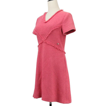Chanel Coco Mark Plate Mini Tweed Dress P5606 Size 36 Pink Ladies Used