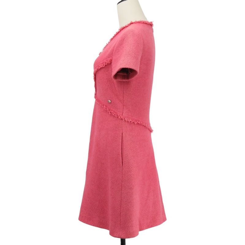 Chanel Coco Mark Plate Mini Tweed Dress P5606 Size 36 Pink Ladies Used