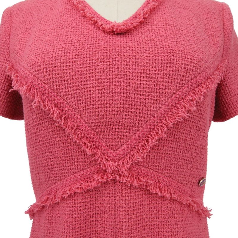 Chanel Coco Mark Plate Mini Tweed Dress P5606 Size 36 Pink Ladies Used