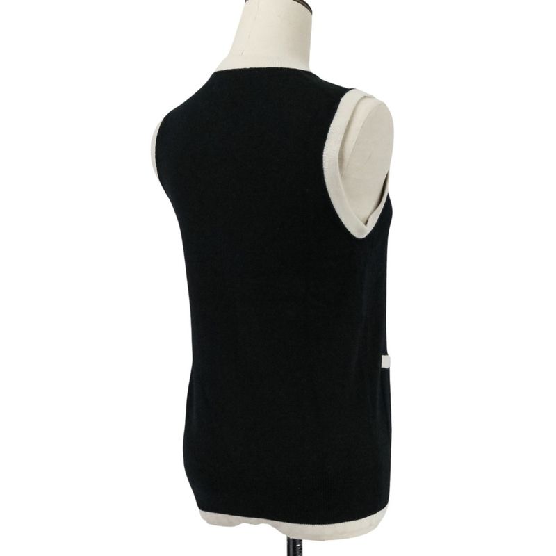 Chanel Bicolor Coco Mark 100% Cashmere Sleeveless Knit Vest P58592 Size 36