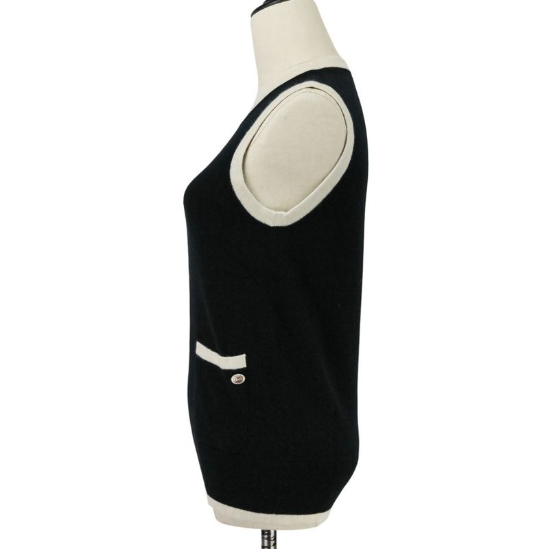 Chanel Bicolor Coco Mark 100% Cashmere Sleeveless Knit Vest P58592 Size 36