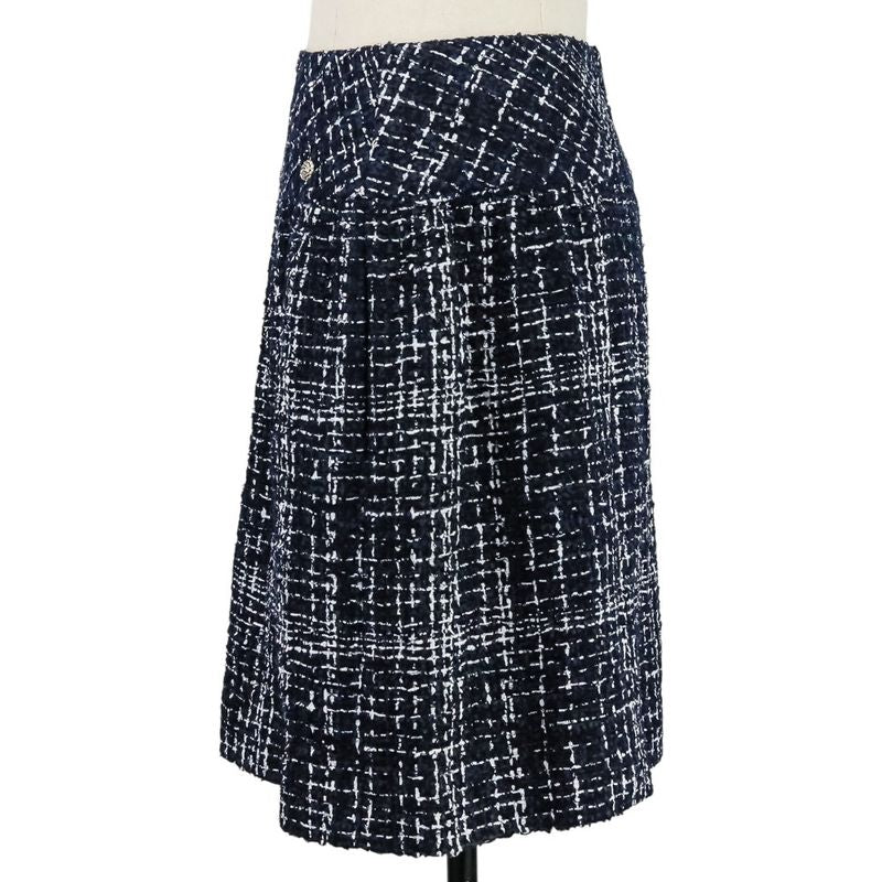 Chanel Coco Mark Plate Tweed Print Skirt P49148 Size 34 Navy White Ladies Used