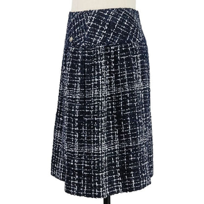 Chanel Coco Mark Plate Tweed Print Skirt P49148 Size 34 Navy White Ladies Used