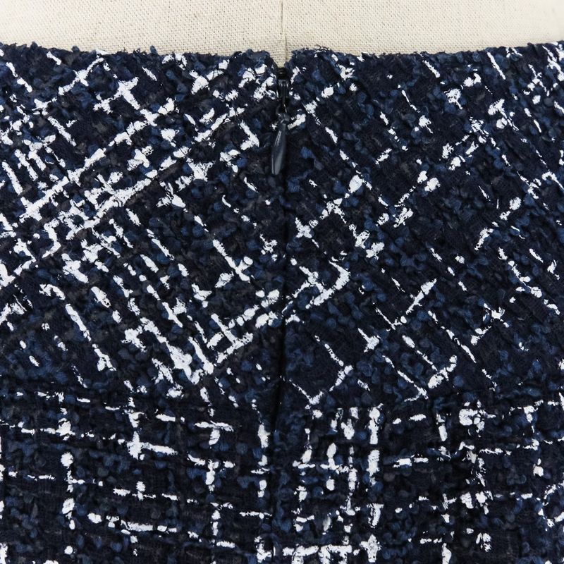 Chanel Coco Mark Plate Tweed Print Skirt P49148 Size 34 Navy White Ladies Used