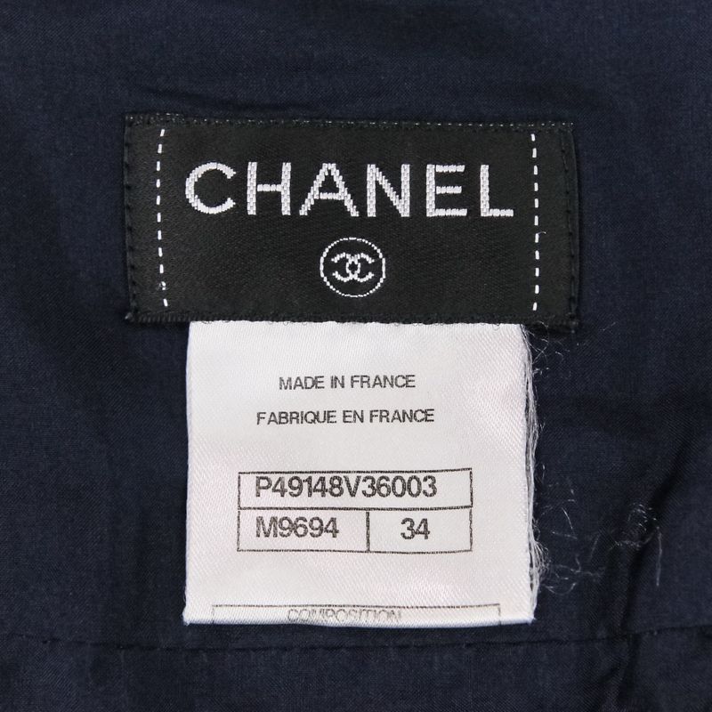 Chanel Coco Mark Plate Tweed Print Skirt P49148 Size 34 Navy White Ladies Used