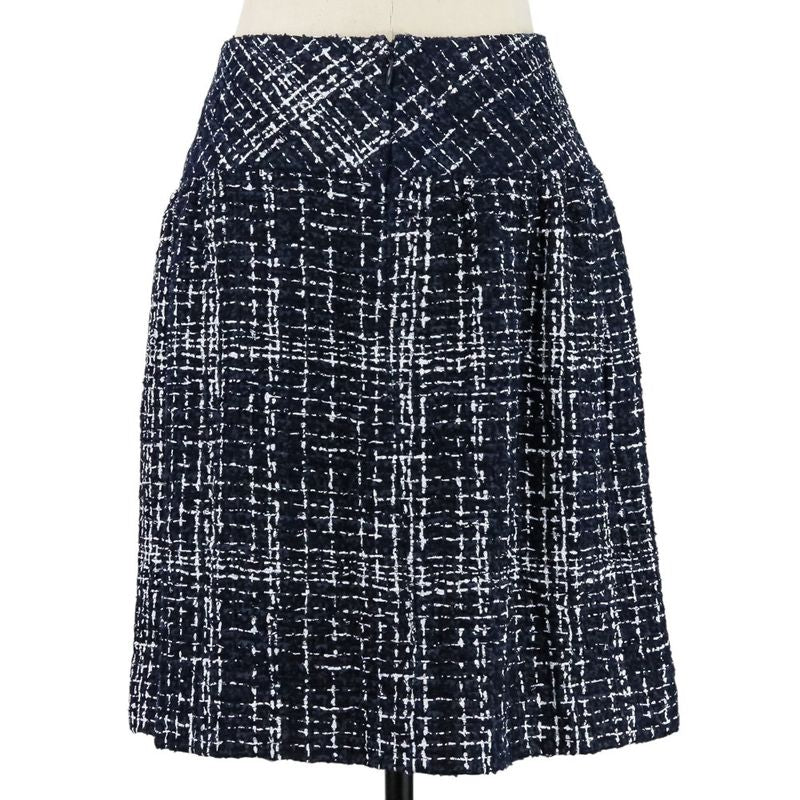 Chanel Coco Mark Plate Tweed Print Skirt P49148 Size 34 Navy White Ladies Used