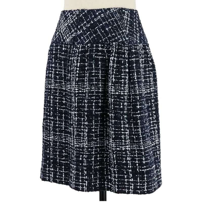 Chanel Coco Mark Plate Tweed Print Skirt P49148 Size 34 Navy White Ladies Used