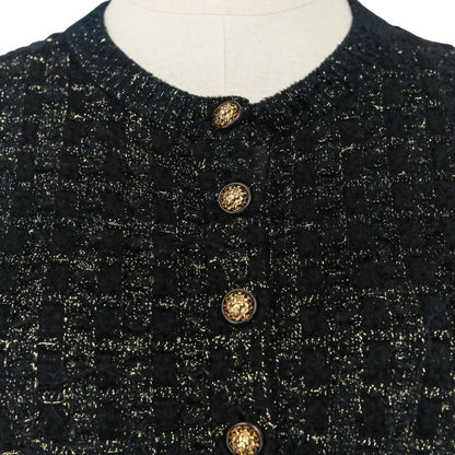 Chanel Lion Button Lame Knit Dress P57107 Size 34 Black Gold Color Women's Used