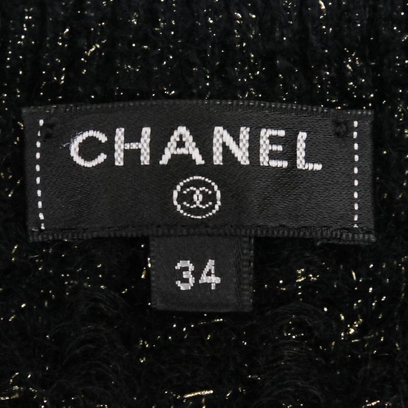 Chanel Lion Button Lame Knit Dress P57107 Size 34 Black Gold Color Women's Used