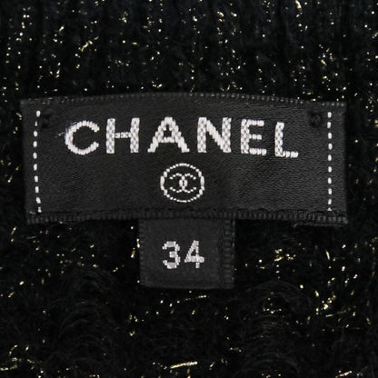 Chanel Lion Button Lame Knit Dress P57107 Size 34 Black Gold Color Women's Used