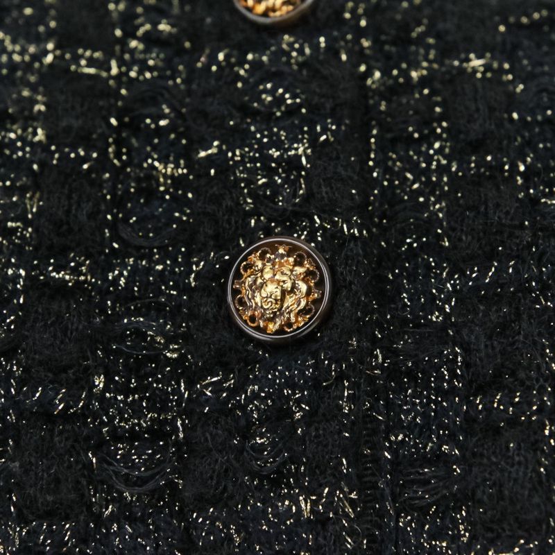 Chanel Lion Button Lame Knit Dress P57107 Size 34 Black Gold Color Women's Used