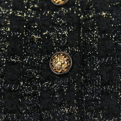 Chanel Lion Button Lame Knit Dress P57107 Size 34 Black Gold Color Women's Used