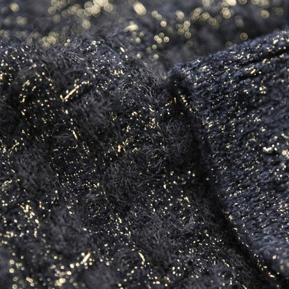 Chanel Lion Button Lame Knit Dress P57107 Size 34 Black Gold Color Women's Used