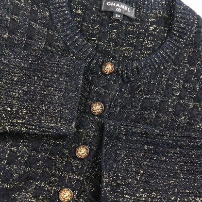 Chanel Lion Button Lame Knit Dress P57107 Size 34 Black Gold Color Women's Used
