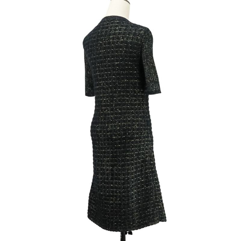 Chanel Lion Button Lame Knit Dress P57107 Size 34 Black Gold Color Women's Used