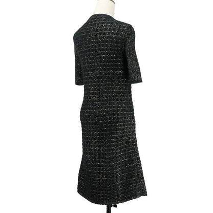 Chanel Lion Button Lame Knit Dress P57107 Size 34 Black Gold Color Women's Used