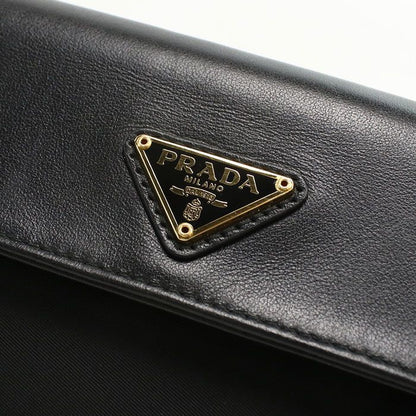 Prada Saffiano Triangle 1m1037 Long Wallet Bifold Calf Nylon Ladies